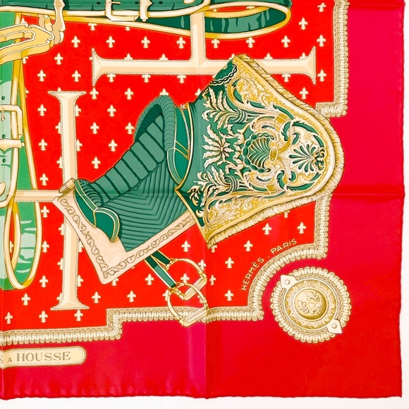 NWT Vintage Hermes Scarf “Selles à Housse” in Red - Picture 9 of 9